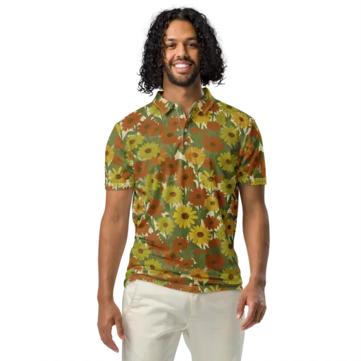 Saffron Bloom on a Men's Slim Fit Polo Shirt