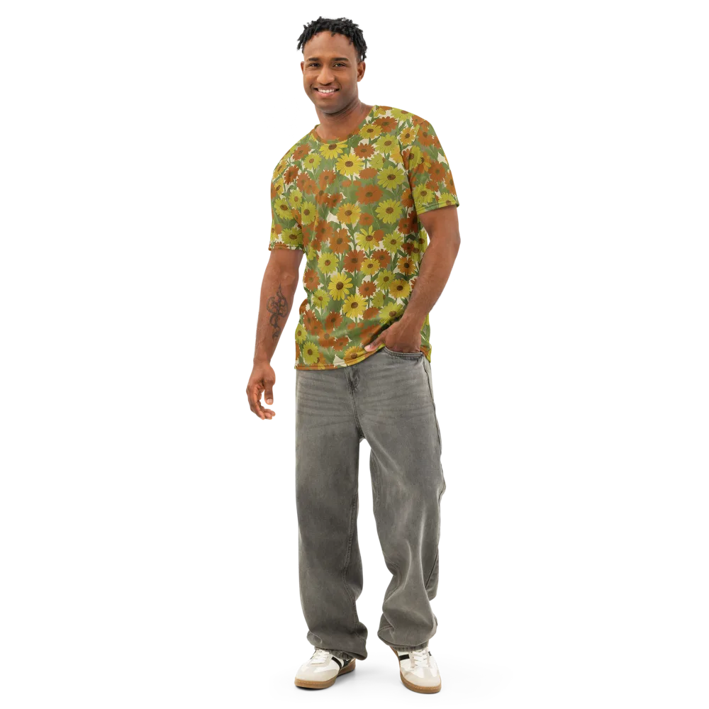 Saffron Bloom on Men's Cotton Crew Neck T-Shirt — Front
