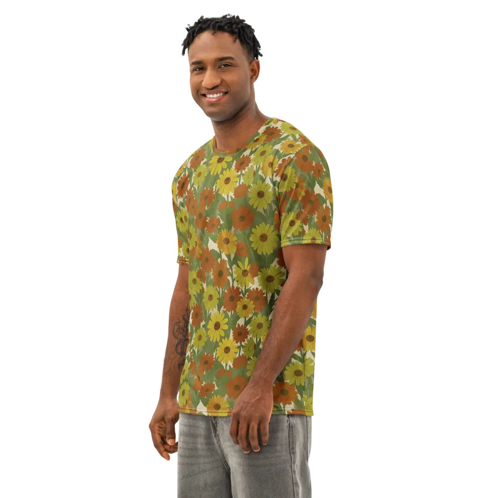 Saffron Bloom on Men's Cotton Crew Neck T-Shirt — Left Front