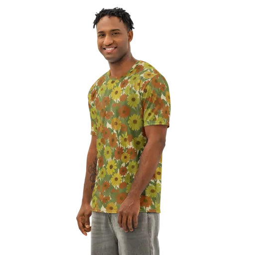 Saffron Bloom on a Men's Cotton Crew Neck T-Shirt