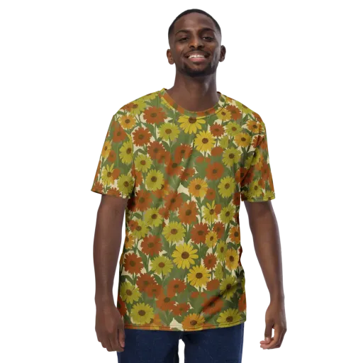 Saffron Bloom on a Men's Crew Neck T-Shirt