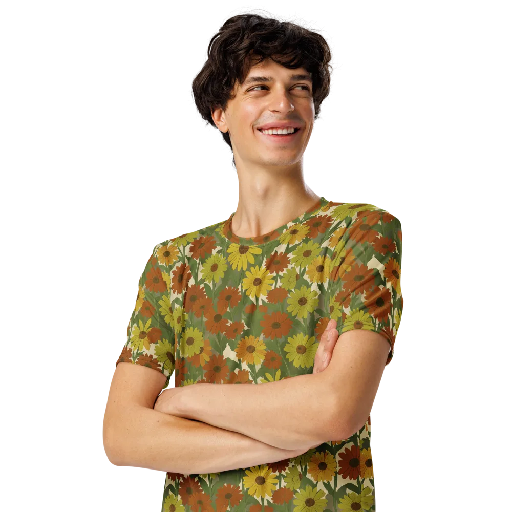 Saffron Bloom on Men's Crew Neck T-Shirt — Left Front