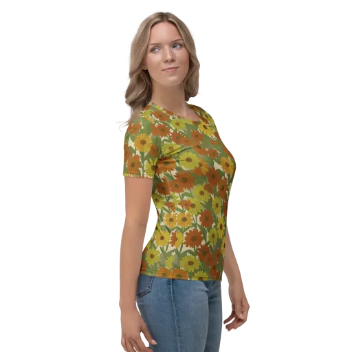 Saffron Bloom on a Women's Crew Neck T-Shirt