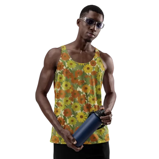 Saffron Bloom on a Men's Tank Top