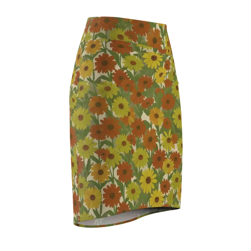 Saffron Bloom on Pencil Skirt — Front Side