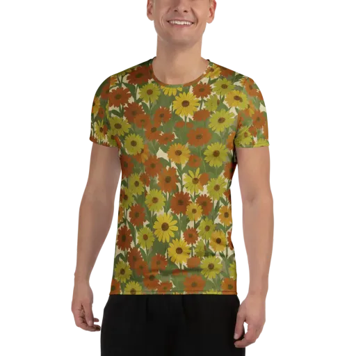Saffron Bloom on a Men's Athletic T-Shirt