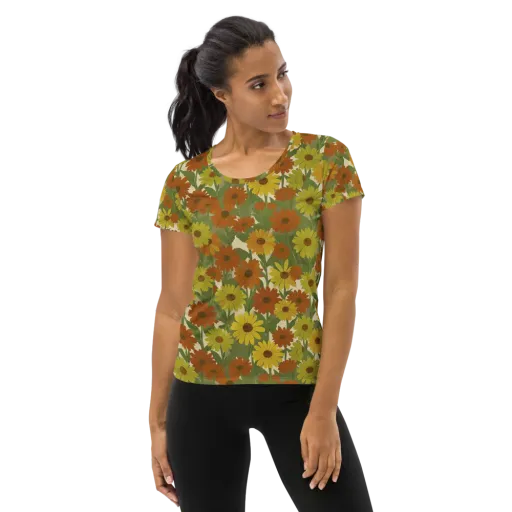 Saffron Bloom on a Women's Athletic T-Shirt