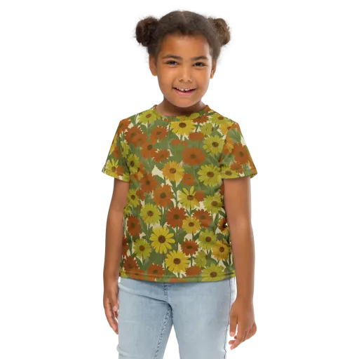 Saffron Bloom on a Kids Crew Neck T-Shirt