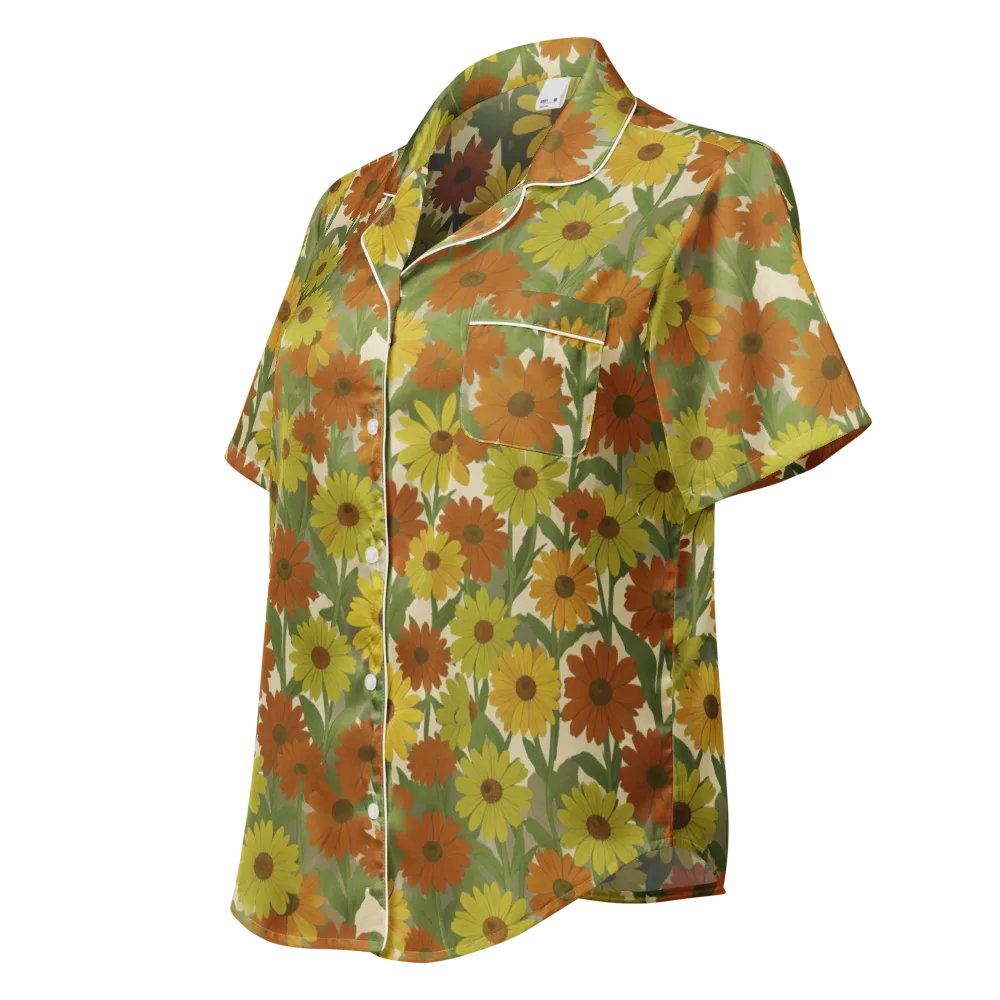 Saffron Bloom on Women's Short Sleeve Pajama Top — Left Front