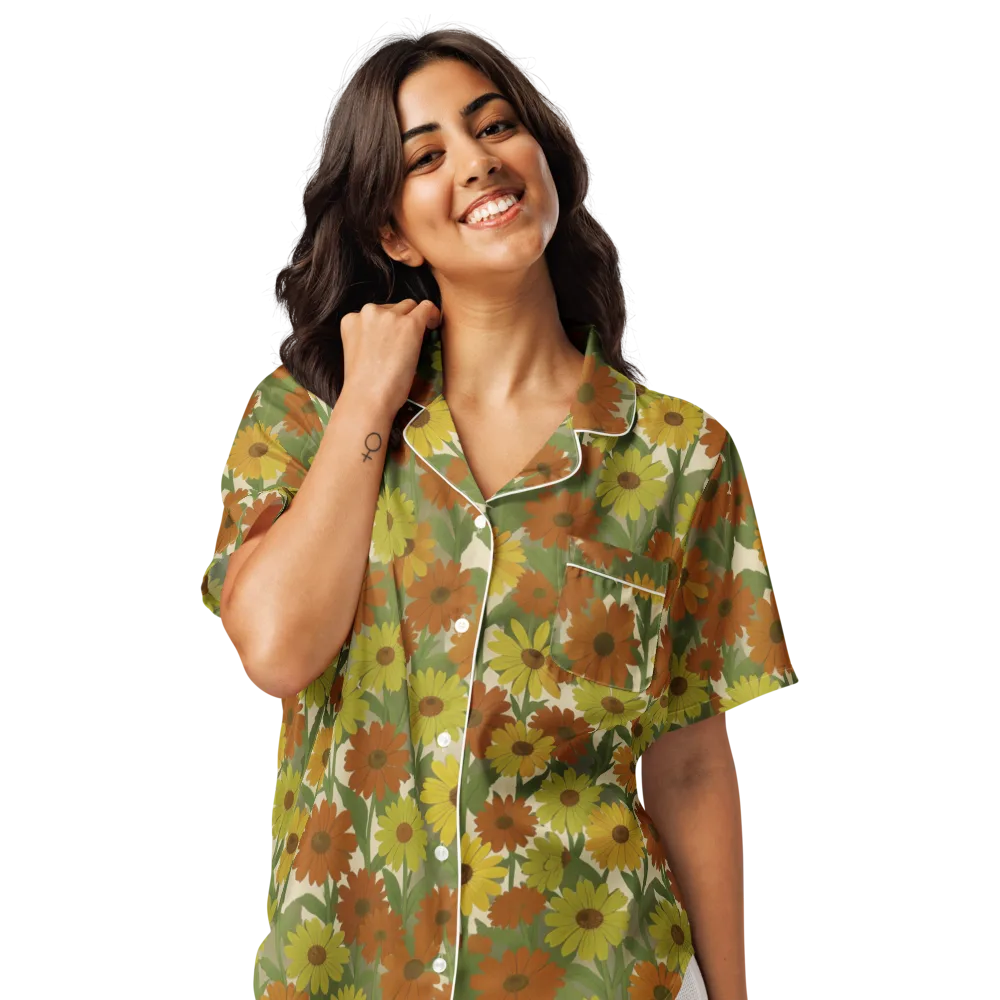 Saffron Bloom on Women's Short Sleeve Pajama Top — Front