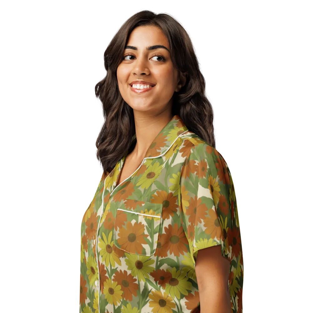 Saffron Bloom on Women's Short Sleeve Pajama Top — Left Front