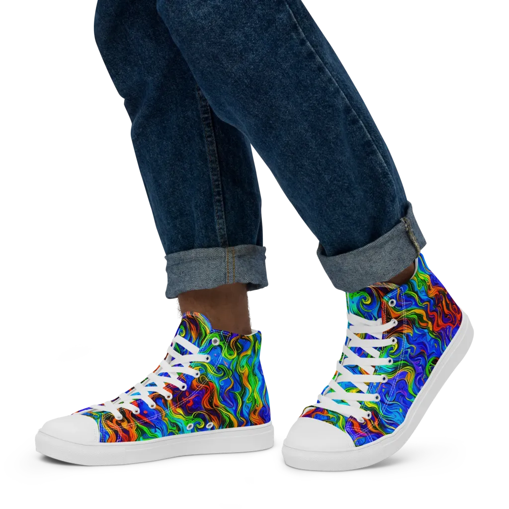 The Color Riot on Men's High Top Canvas Shoes — Left