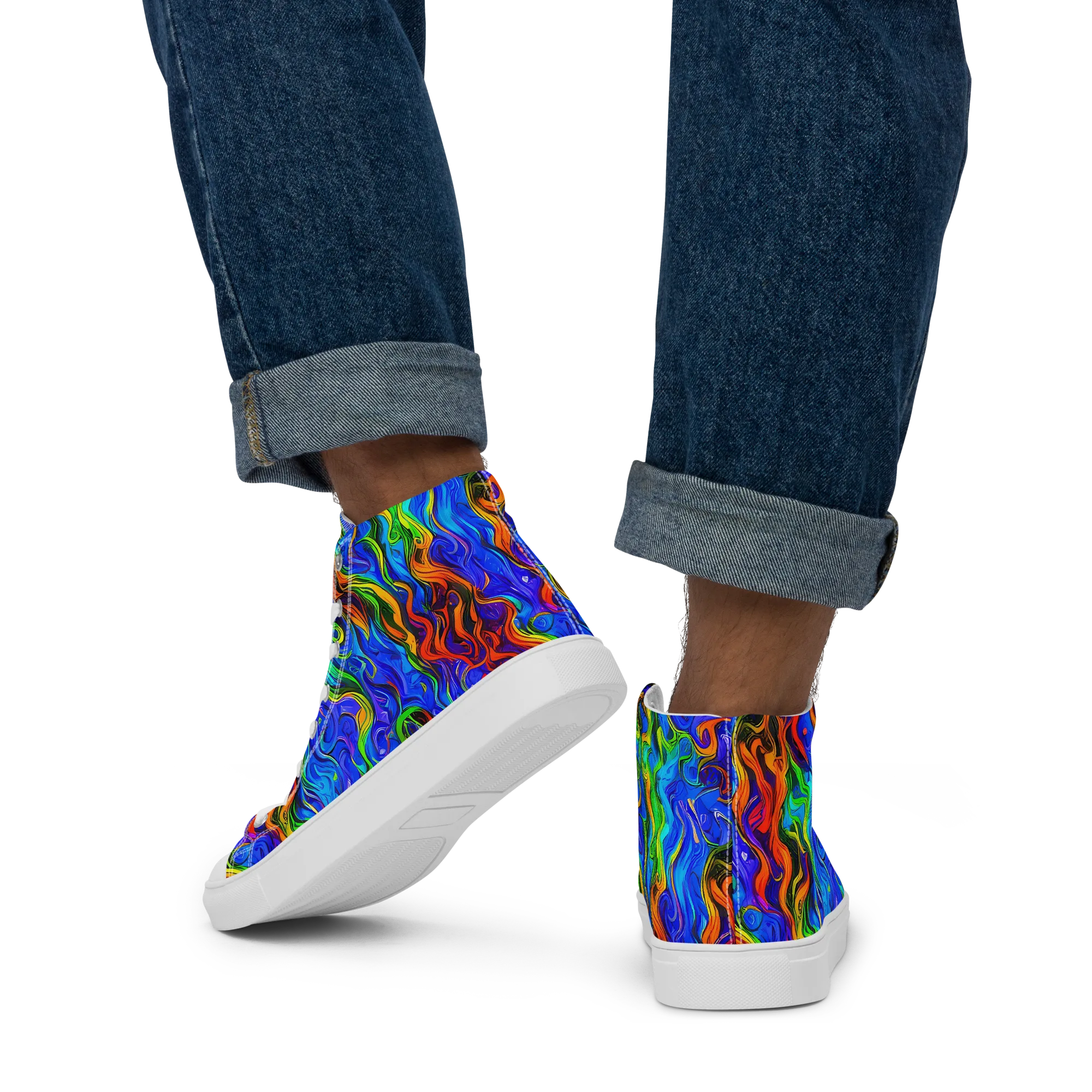 The Color Riot on Men's High Top Canvas Shoes — Back