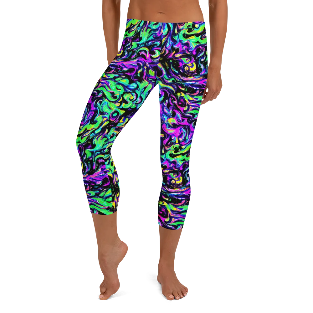 Cyber Swirl on Capri Leggings — Front