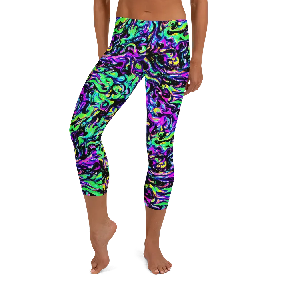 Cyber Swirl on Capri Leggings — Front