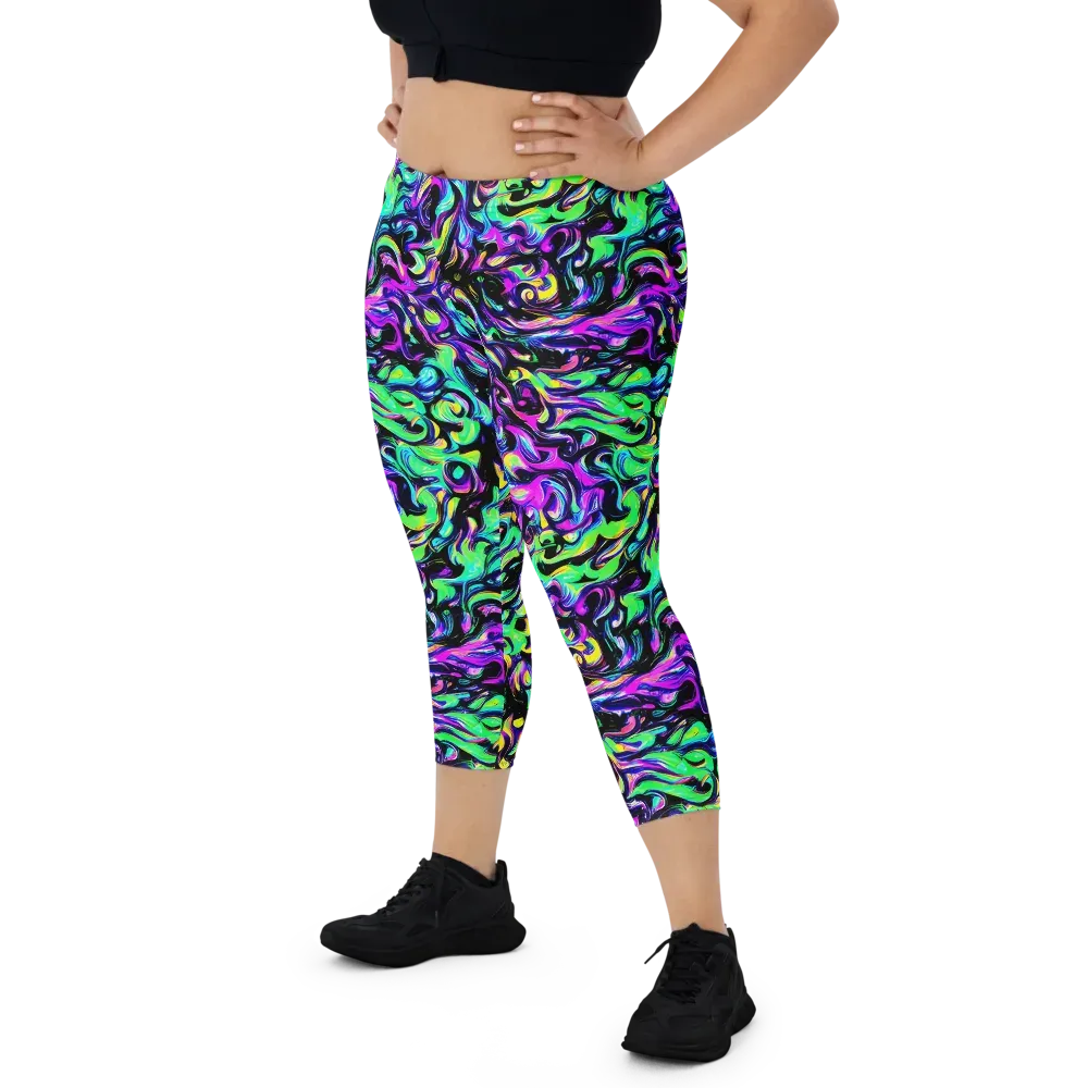 Cyber Swirl on Capri Leggings — Front