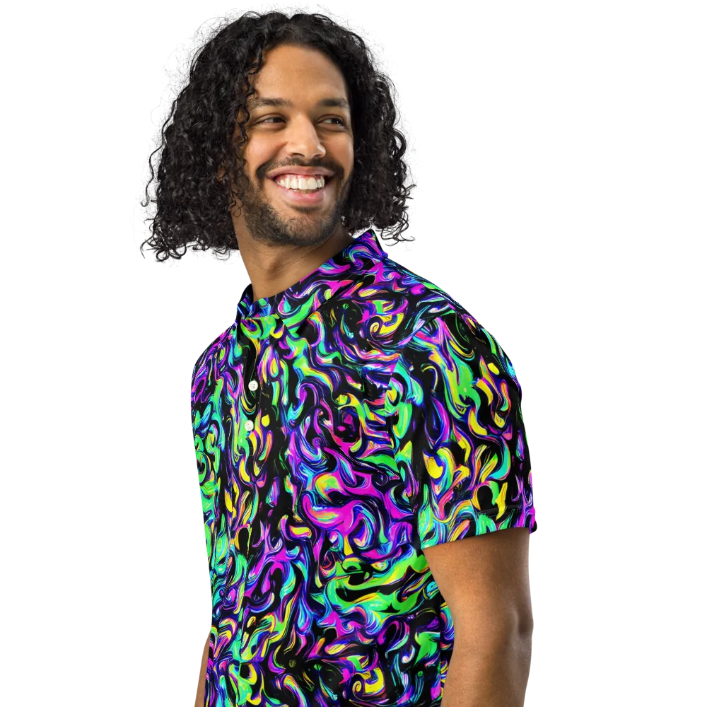 Cyber Swirl on Men's Slim Fit Polo Shirt — Left Front
