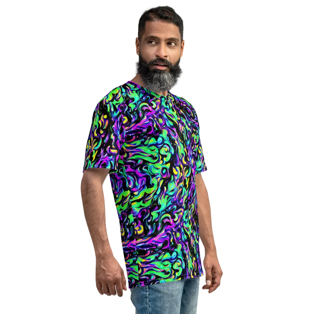 Cyber Swirl on Men's Crew Neck T-Shirt — Right