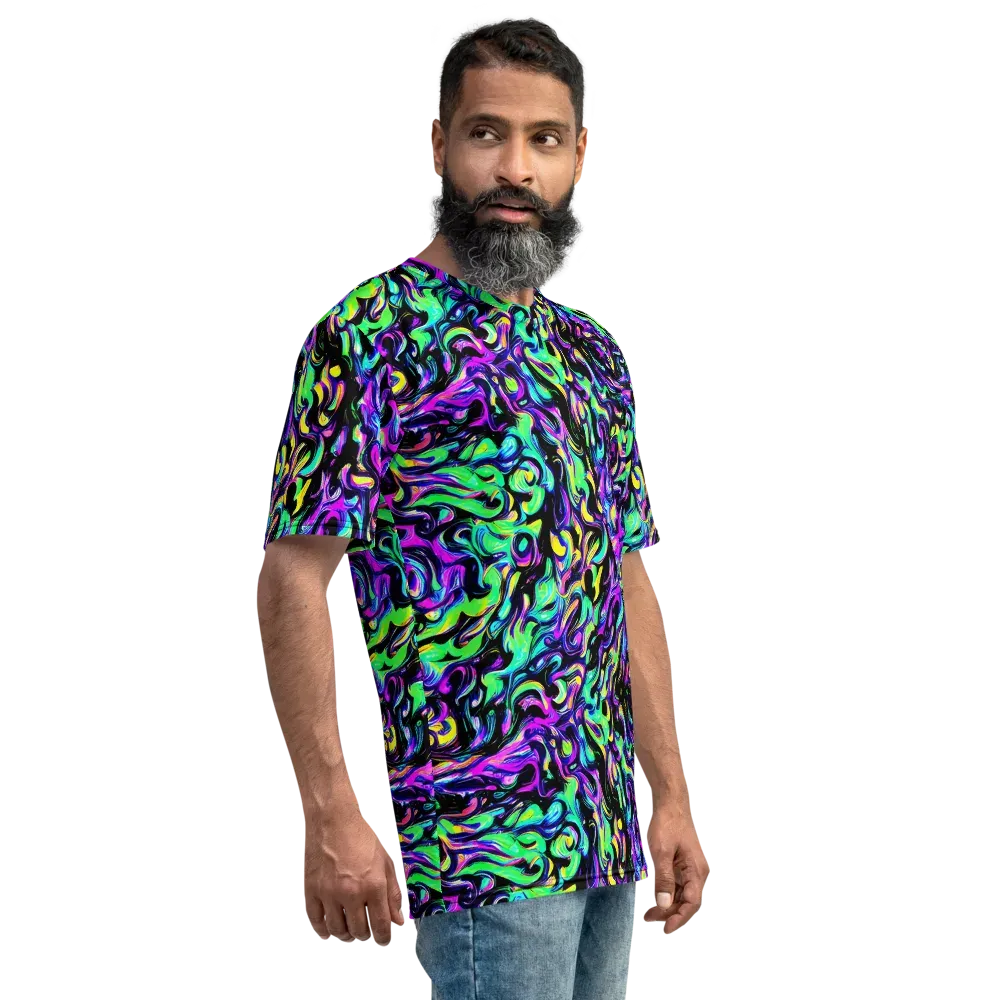 Cyber Swirl on Men's Crew Neck T-Shirt — Right