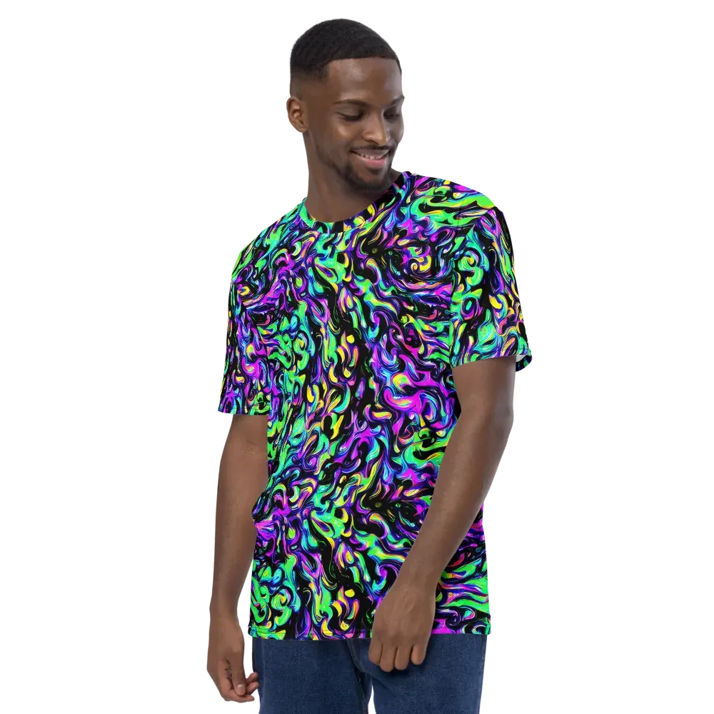 Cyber Swirl on Men's Crew Neck T-Shirt — Left