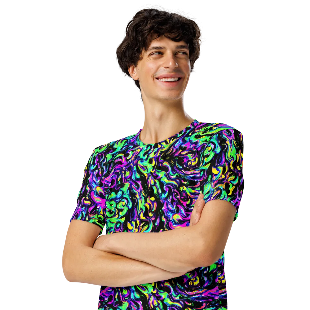 Cyber Swirl on Men's Crew Neck T-Shirt — Left Front