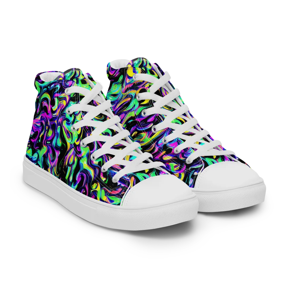 Cyber Swirl on Men's High Top Canvas Shoes — Right Front