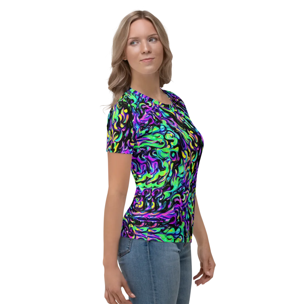 Cyber Swirl on Women's Crew Neck T-Shirt — Right