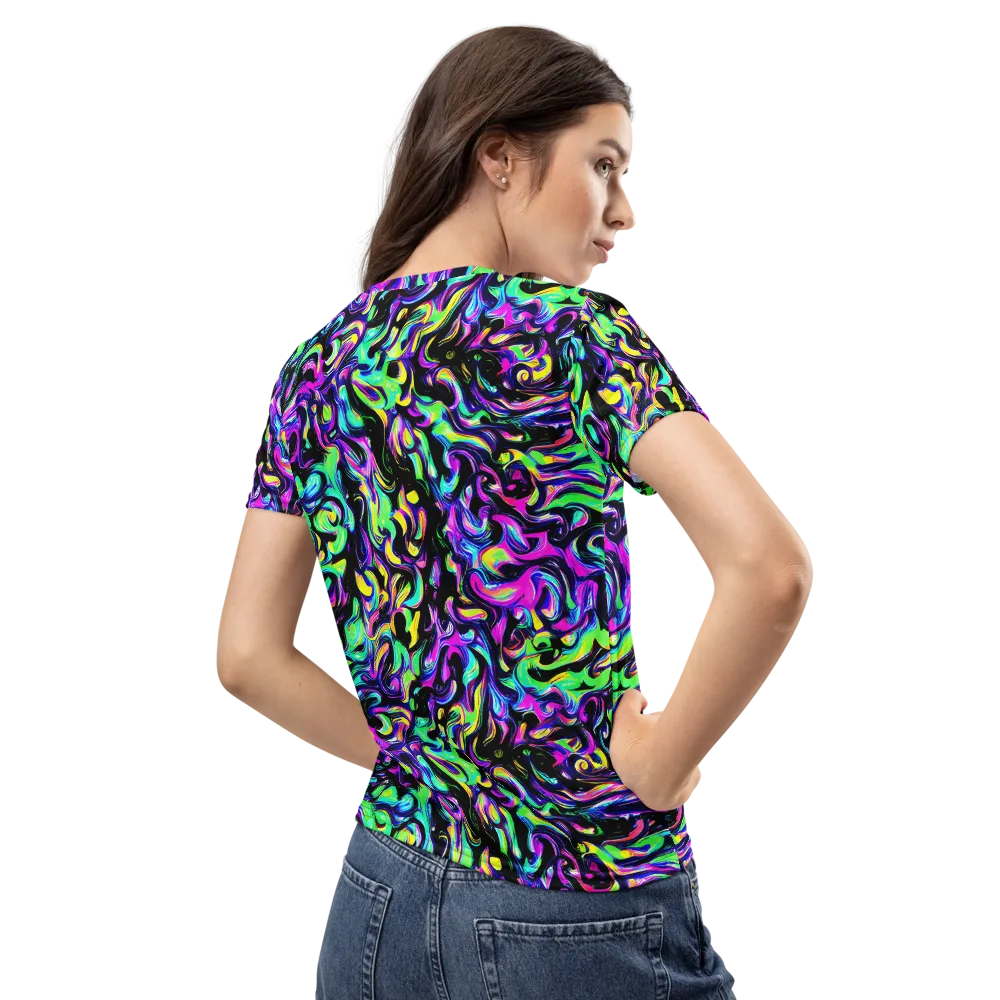 Cyber Swirl on Women's Crew Neck T-Shirt — Back