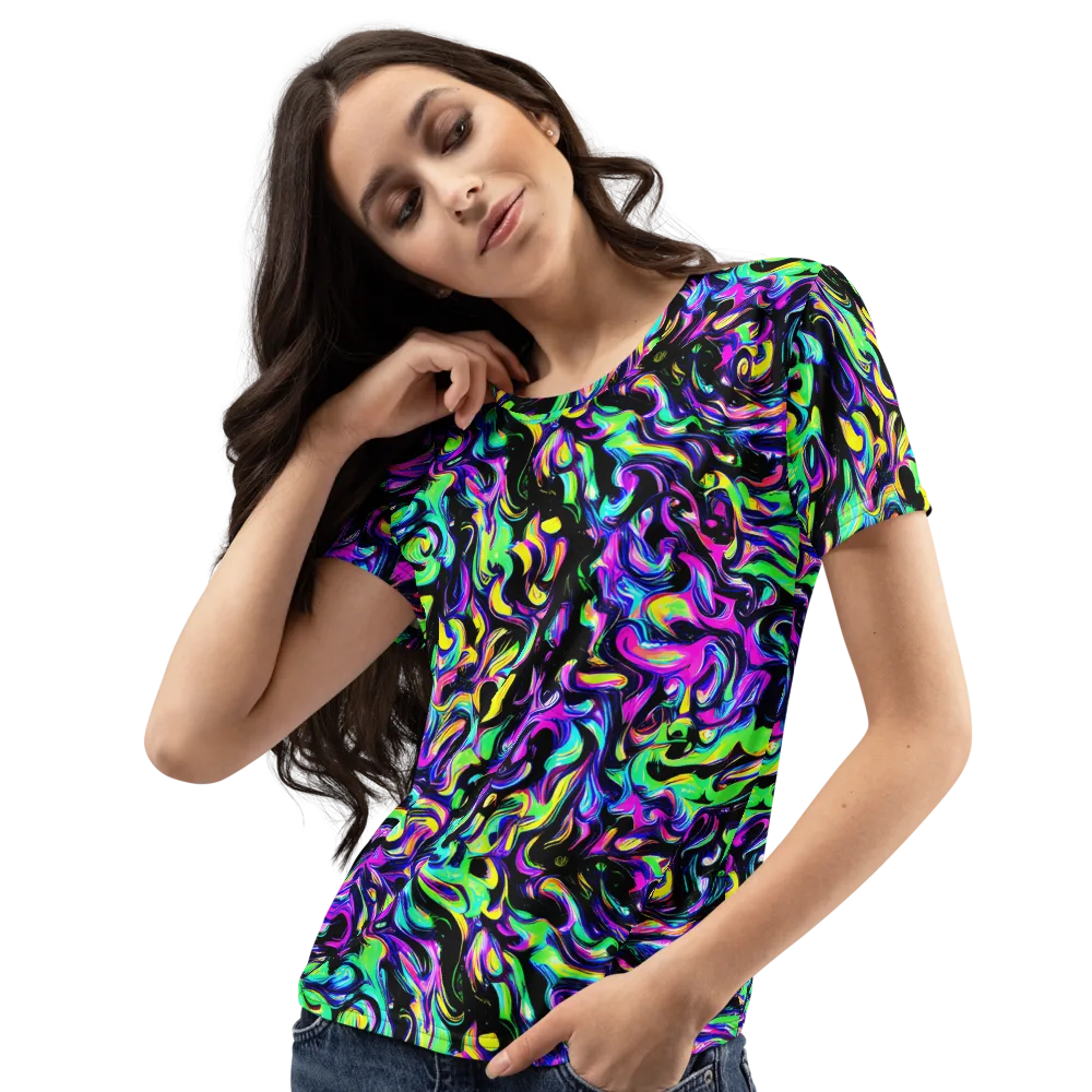 Cyber Swirl on Women's Crew Neck T-Shirt — Left Front