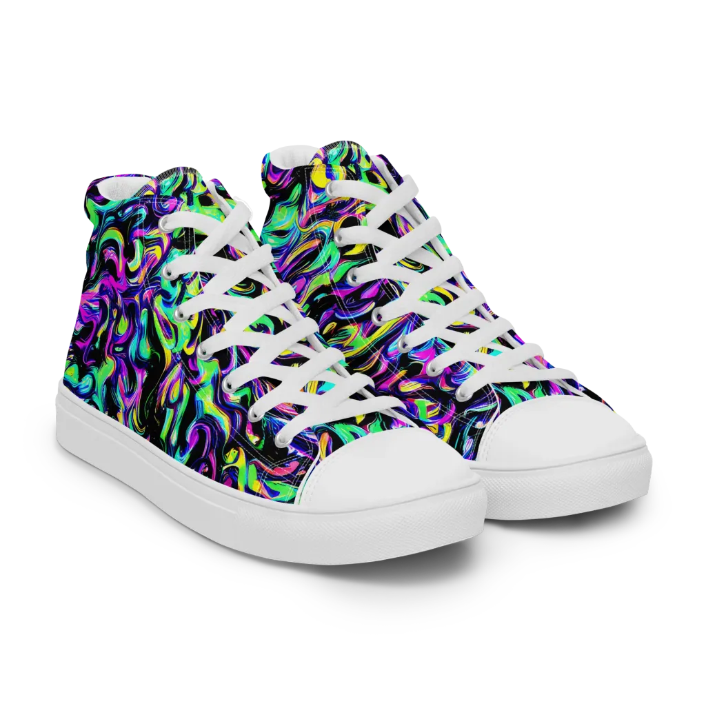 Cyber Swirl on Women's High Top Canvas Shoes — Right Front