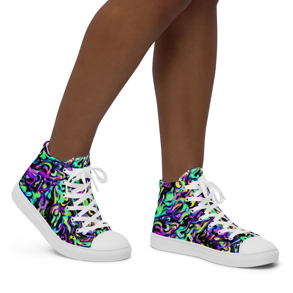 Cyber Swirl on Women's High Top Canvas Shoes — Right