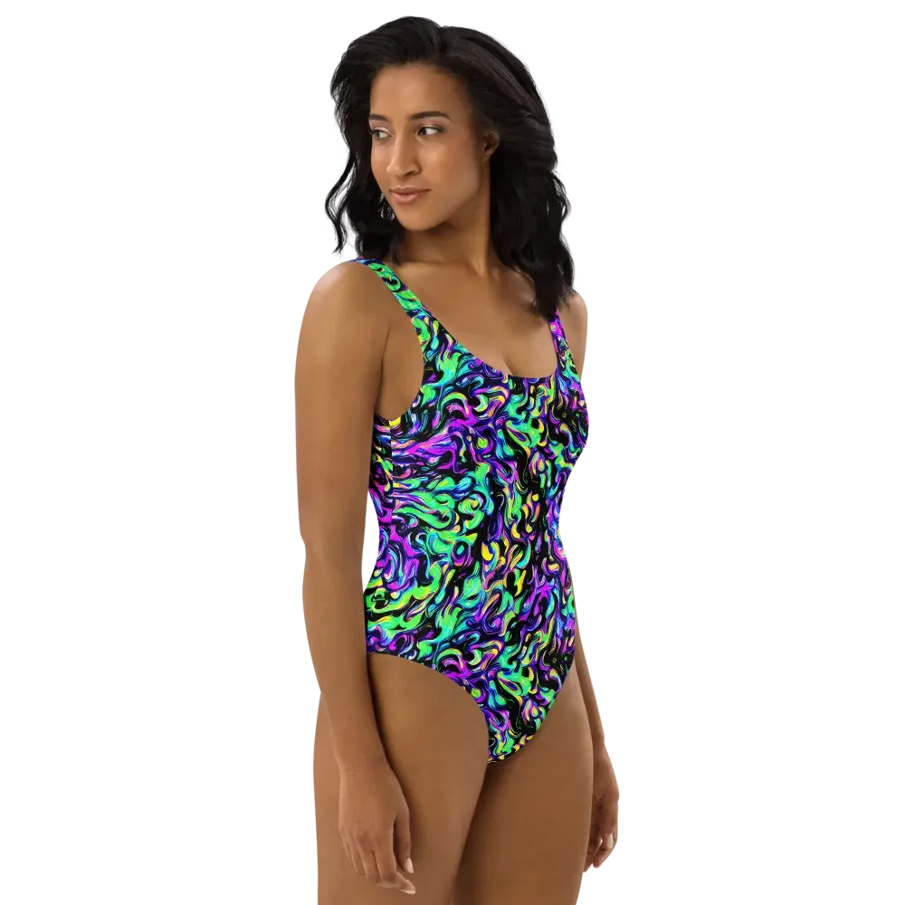 Cyber Swirl on One-Piece Swimsuit — Right