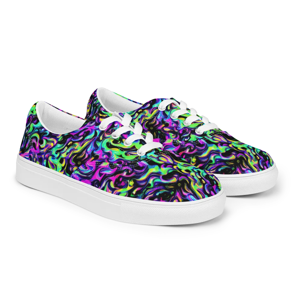 Cyber Swirl on Men's Lace-Up Canvas Shoes — Right Front