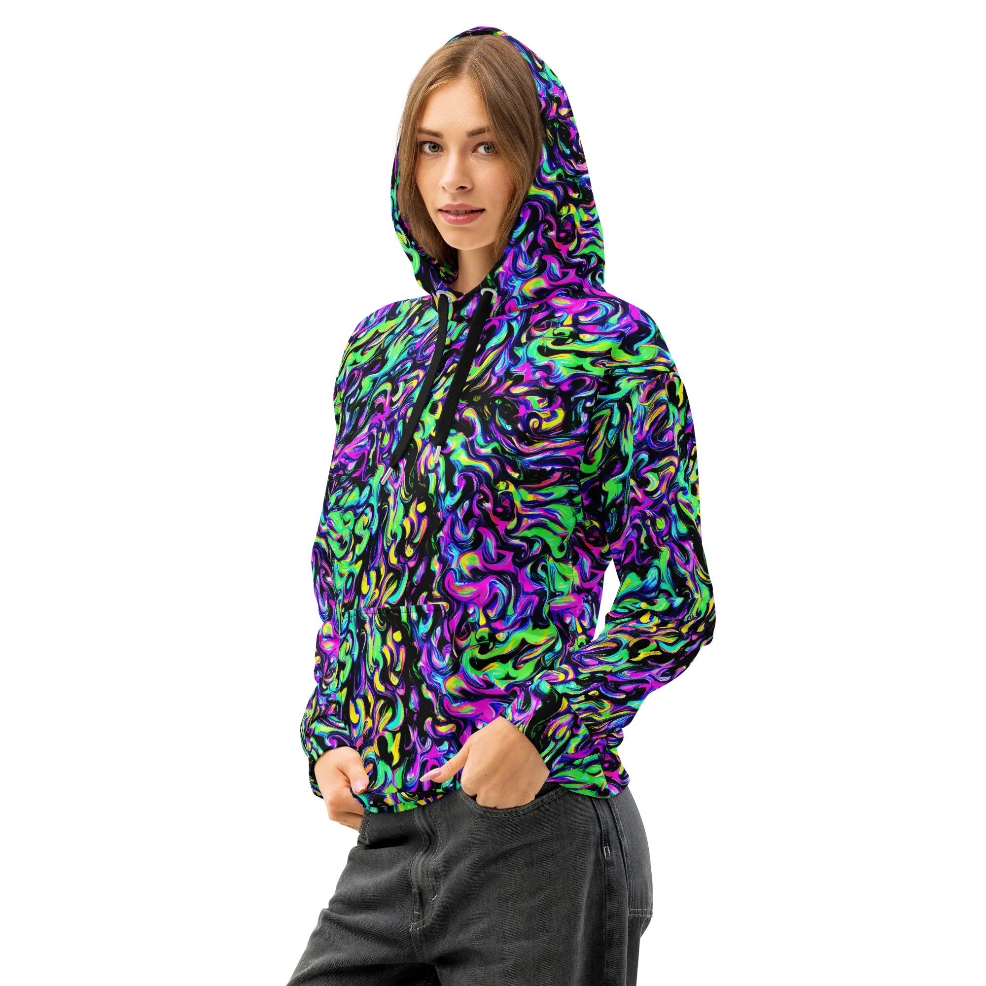 Cyber Swirl on Cotton Hoodie — Left Front