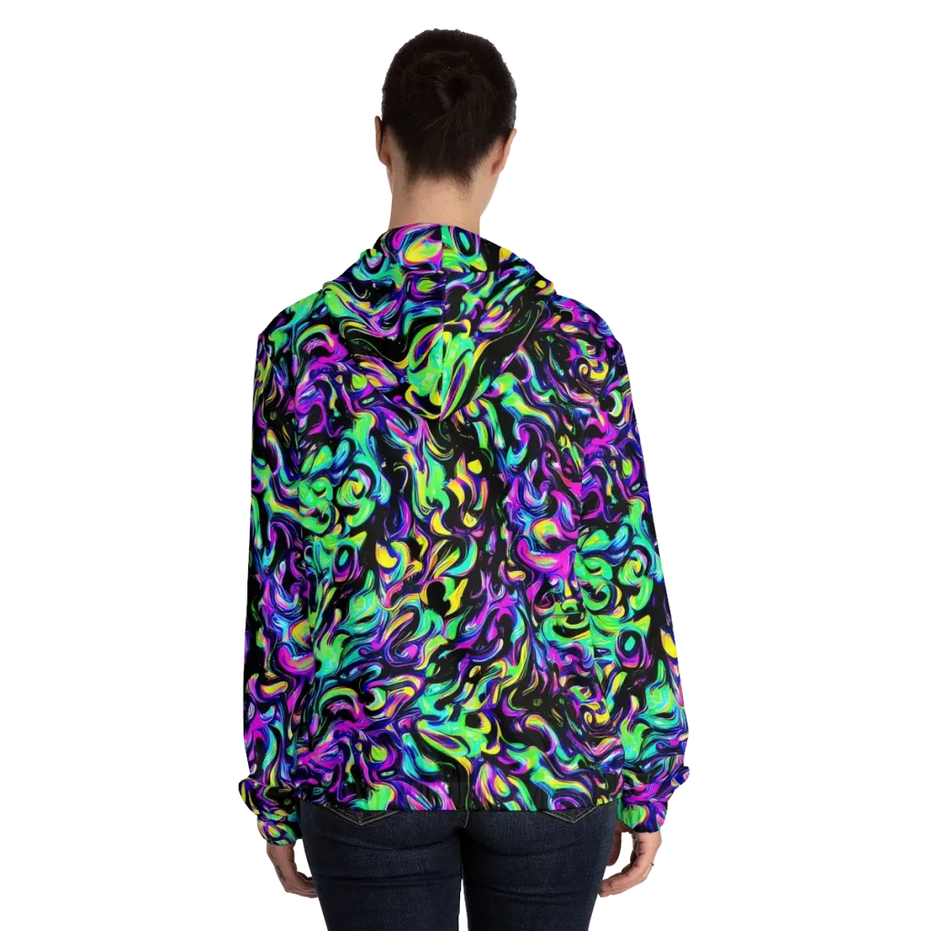 Cyber Swirl on Women's Full-Zip Hoodie — Back On Person