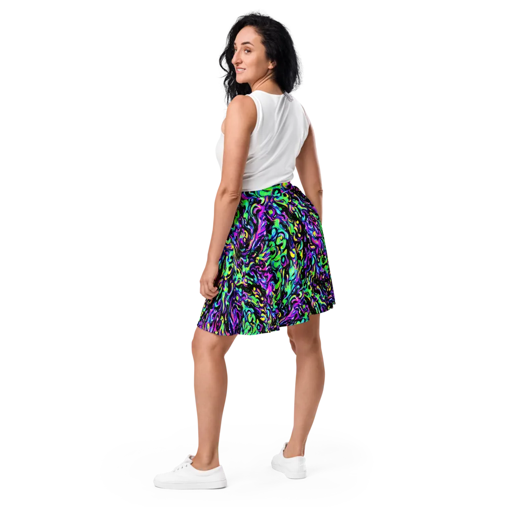 Cyber Swirl on Skater Skirt — Back