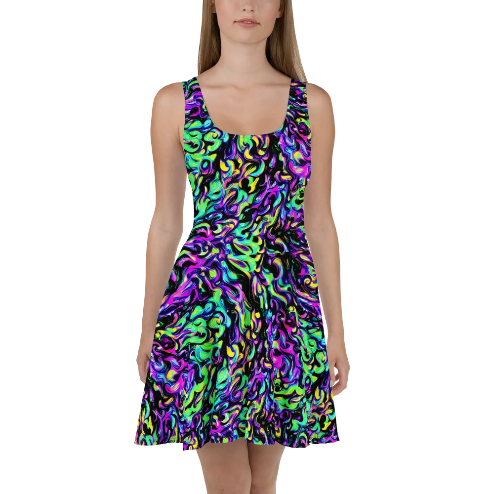 Cyber Swirl on Skater Dress — Front