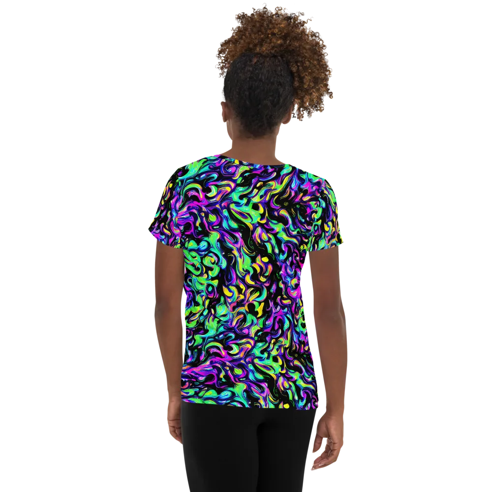 Cyber Swirl on Women's Athletic T-Shirt — Back