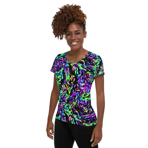 Cyber Swirl on a Women's Athletic T-Shirt