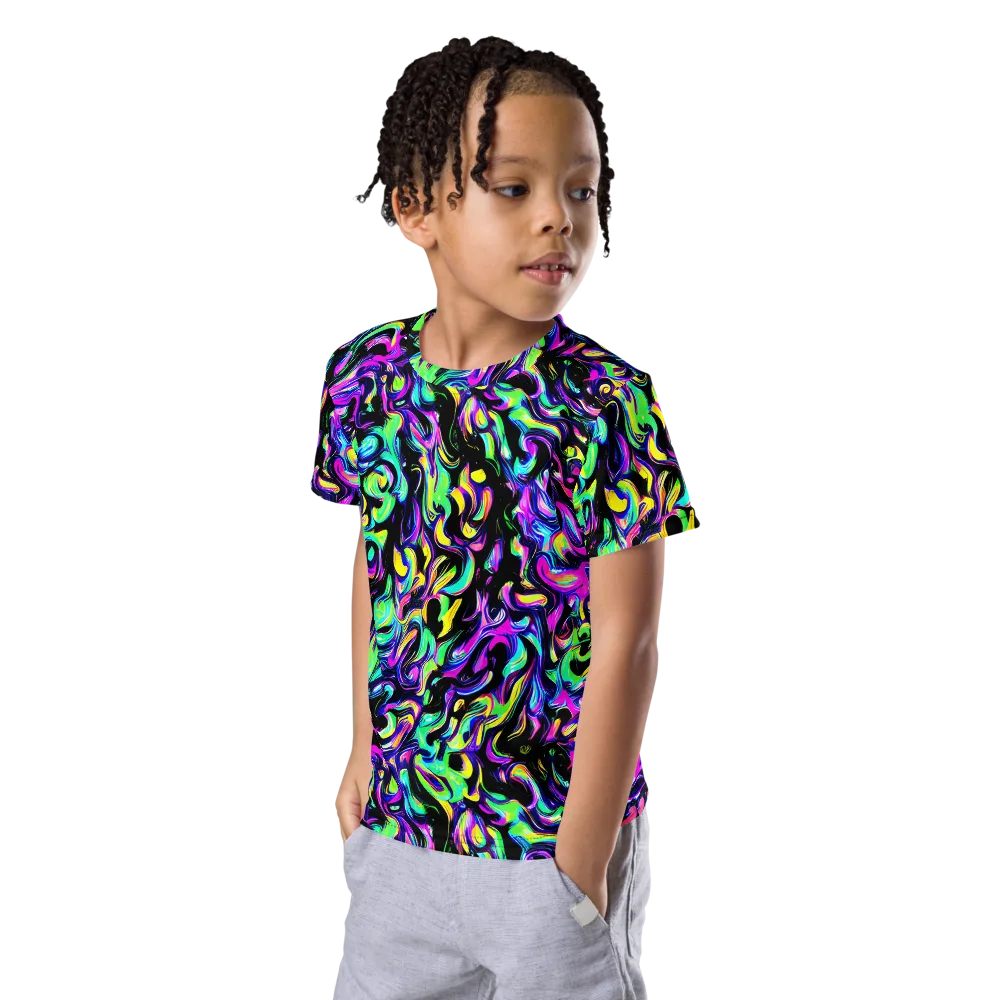 Cyber Swirl on Kids Crew Neck T-Shirt — Left Front