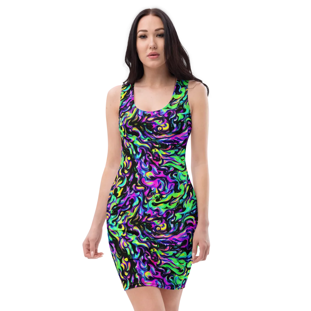 Cyber Swirl on Bodycon Dress — Front