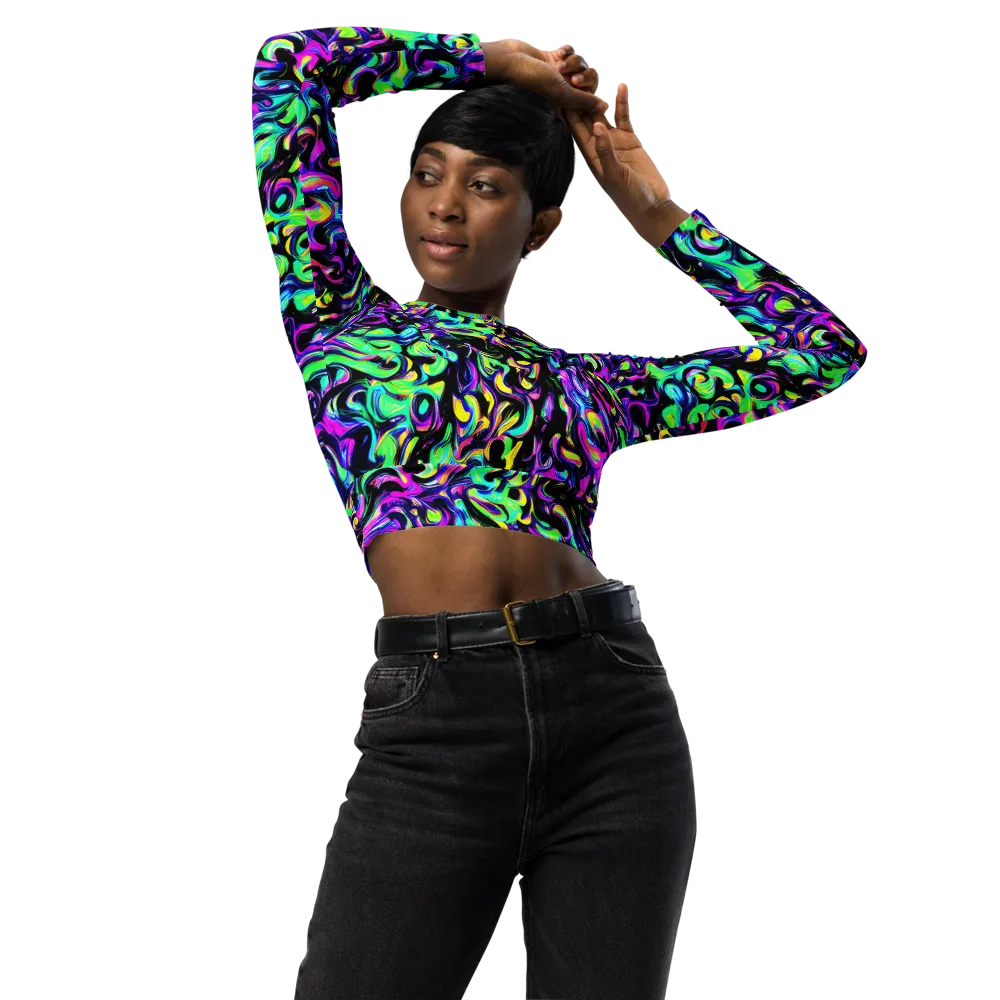 Cyber Swirl on Long Sleeve Crop Top — Front