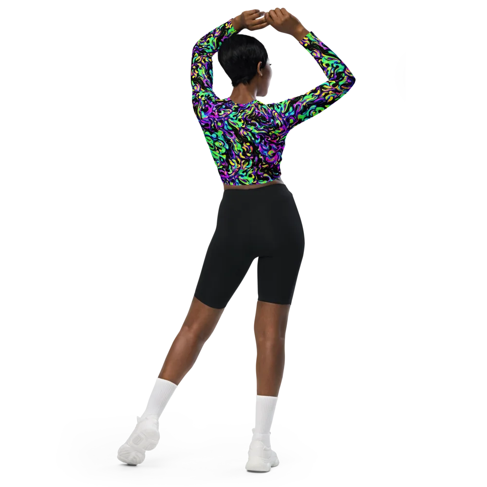 Cyber Swirl on Long Sleeve Crop Top — Back