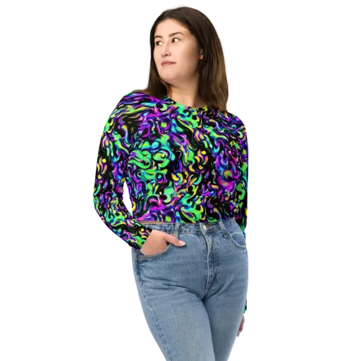 Cyber Swirl on a Long Sleeve Crop Top