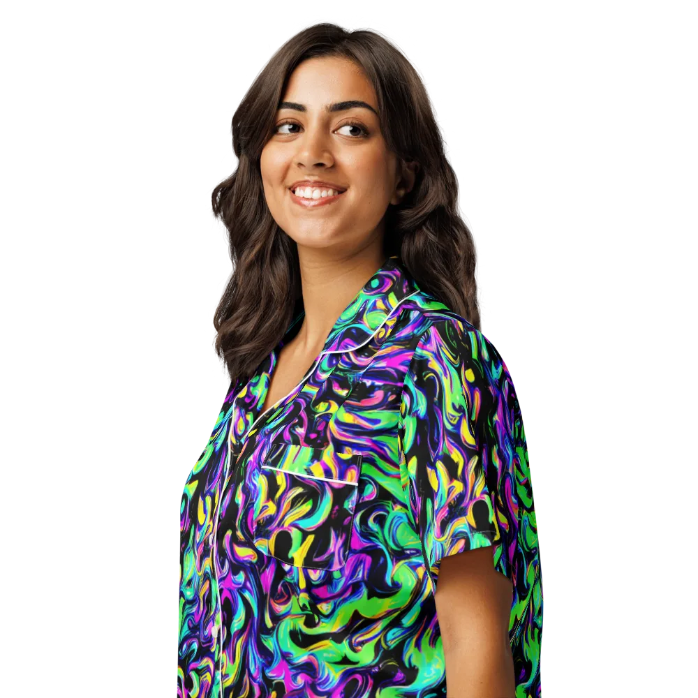 Cyber Swirl on Women's Short Sleeve Pajama Top — Left Front