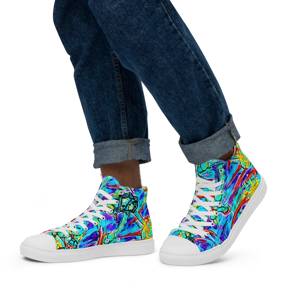 Solar Noise on Men's High Top Canvas Shoes — Left