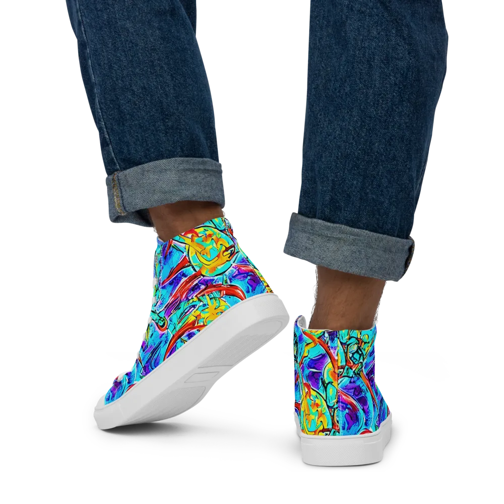 Solar Noise on Men's High Top Canvas Shoes — Back
