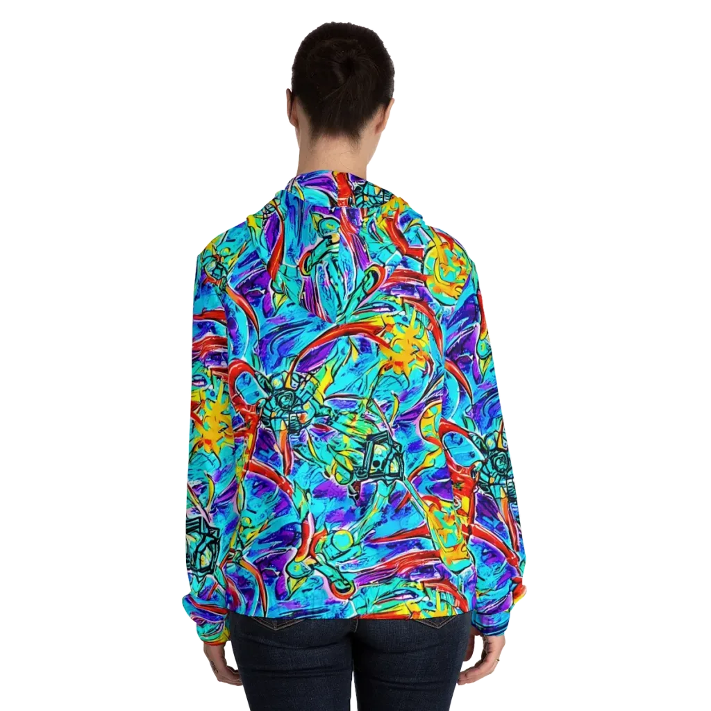 Solar Noise on Women's Full-Zip Hoodie — Back On Person