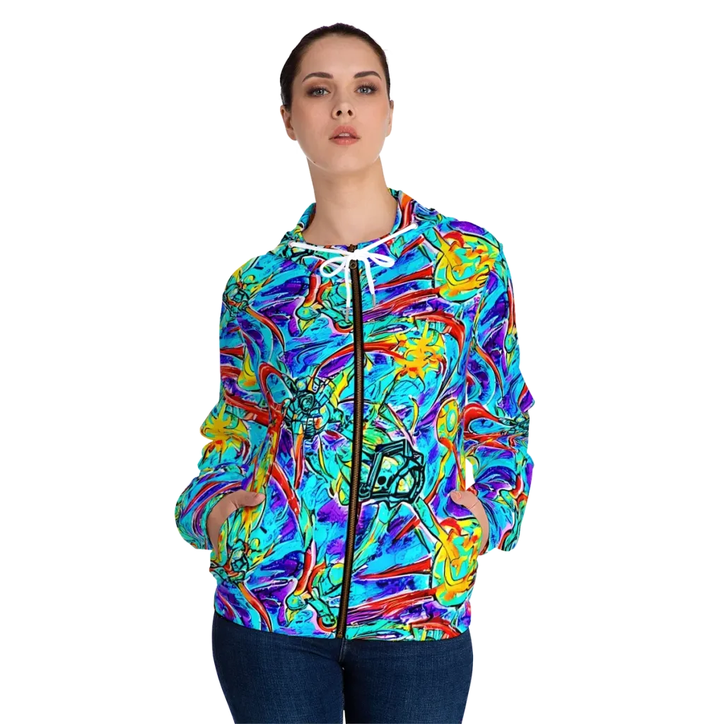 Solar Noise on Women's Full-Zip Hoodie — Front On Person
