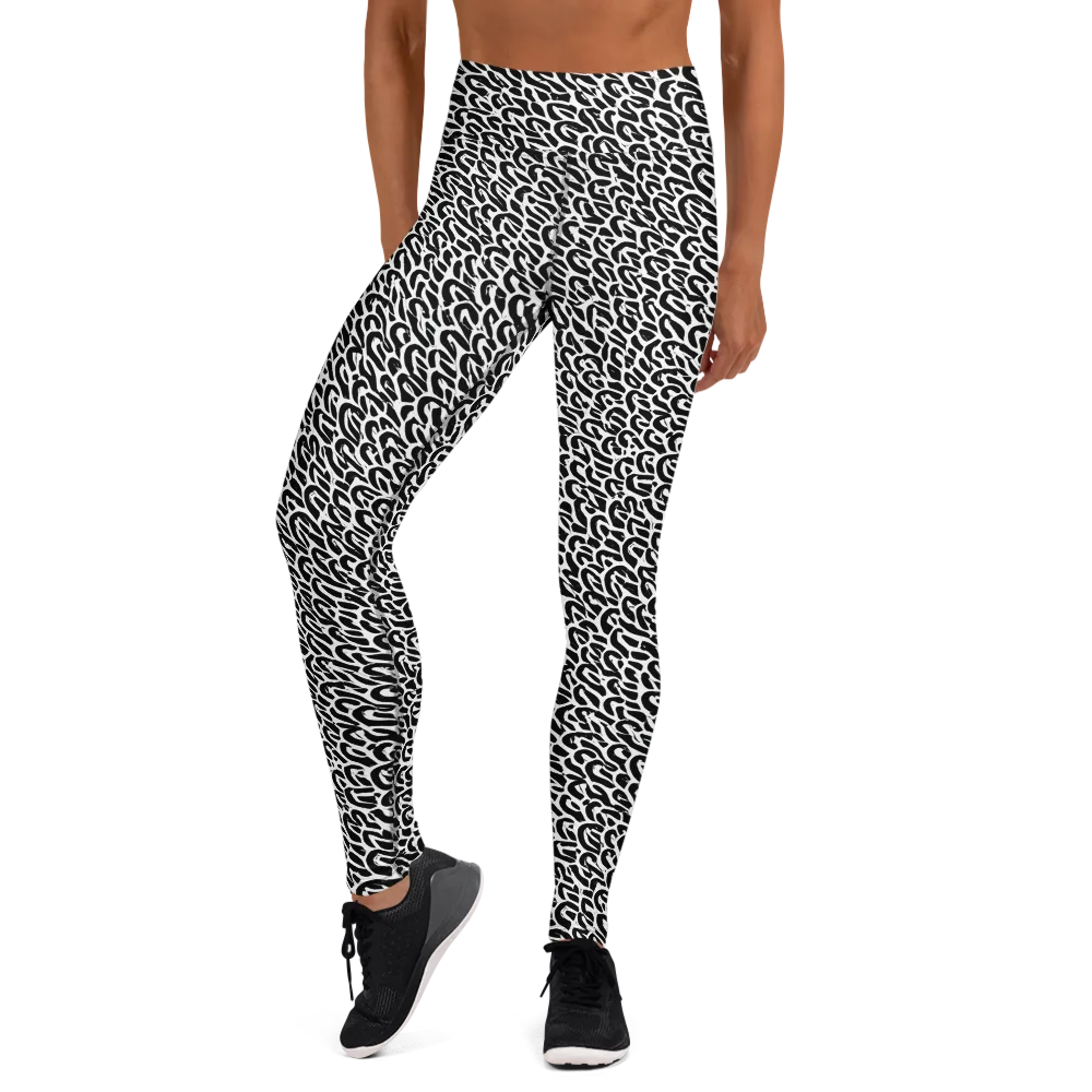 Noir Ribbons on Yoga Leggings — Front